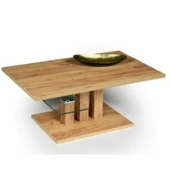 Couchtisch - Goldeiche - Holz - Glasablage - 107 Cm