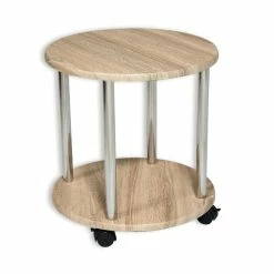 Beistelltisch - Sonoma Eiche - Auf Rollen - Rund