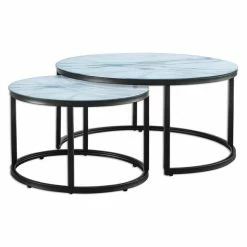 2er-Set Couchtisch - Weiß-schwarz - Marmoroptik