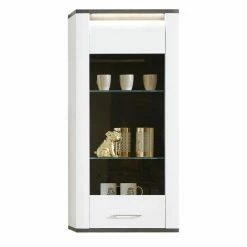 Luca Bessoni Hängevitrine ALASSIO - Weiß Hochglanz - Matera Dunkel - 55 Cm