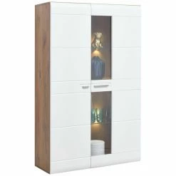 Luca Bessoni Highboardvitrine AURIS - Weiß-Flagstaff Eiche - 95 Cm