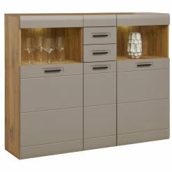 Luca Bessoni Highboardvitrine AURIS - Basalt-Flagstaff Eiche - 155 Cm