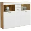 Luca Bessoni Highboardvitrine AURIS - Weiß-Flagstaff Eiche - 155 Cm -Luca Bessoni shop 1016021801 1600Wx1600H 598Wx598H