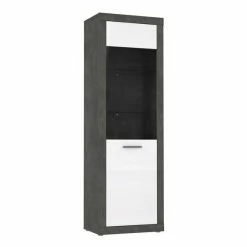 Standvitrine - Betonoptik - Weiß - 197 Cm Hoch