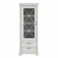 Vitrine Hoch - Pinie Weiß - Zwei Schubkästen