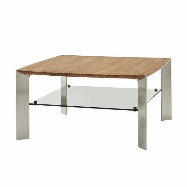 Couchtisch - Asteiche Massiv-Edelstahl - Glasablage - 50 Cm 3 Couchtisch - Asteiche Massiv-Edelstahl - Glasablage - 50 Cm