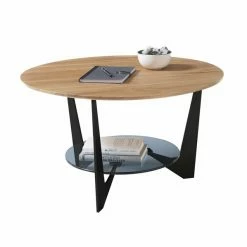 Couchtisch - Eiche Natur-schwarz Matt - Massivholz - Ø 70 Cm