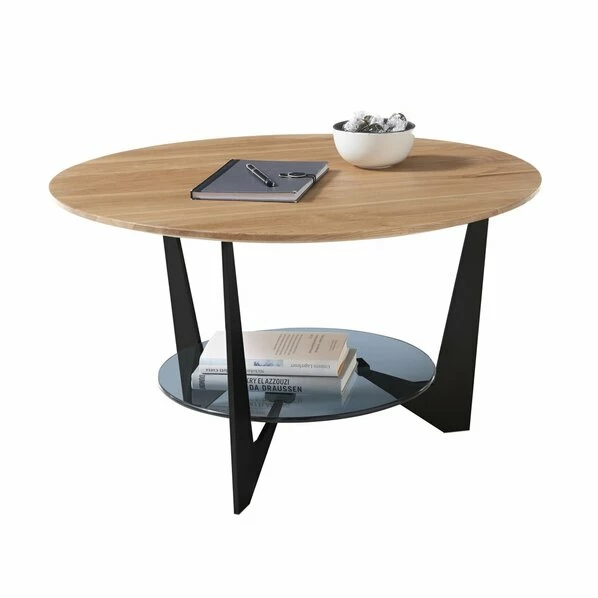 Couchtisch - Eiche Natur-schwarz Matt - Massivholz - Ø 70 Cm 3 Couchtisch - Eiche Natur-schwarz Matt - Massivholz - Ø 70 Cm