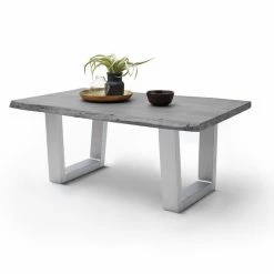 Couchtisch CARTAGENA - Akazie Grau-Edelstahl - Trapez-Gestell - 110x70 Cm
