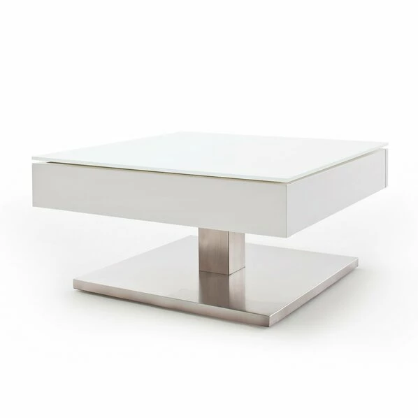 Couchtisch - Weiß Matt-Edelstahl - Stauraumfach - Säulengestell 3 Couchtisch - Weiß Matt-Edelstahl - Stauraumfach - Säulengestell