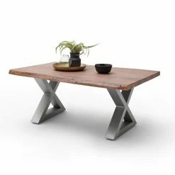 Couchtisch CARTAGENA - Akazie Walnuss-Edelstahl - X-Gestell - 110x70 Cm