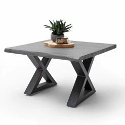 Couchtisch CARTAGENA - Akazie Grau-anthrazit - X-Gestell - 75x75 Cm