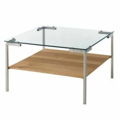 Couchtisch - Edelstahl-Eiche - Glasplatte - 65 Cm