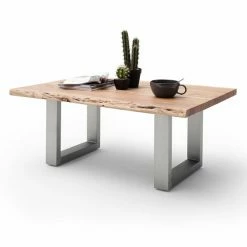 Couchtisch CARTAGENA - Akazie Natur-Edelstahl - U-Gestell - 110x70 Cm