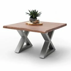 Couchtisch CARTAGENA - Akazie Walnuss-Edelstahl - X-Gestell - 75x75 Cm