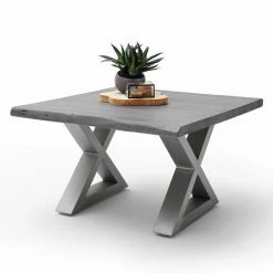Couchtisch CARTAGENA - Akazie Grau-Edelstahl - X-Gestell - 75x75 Cm