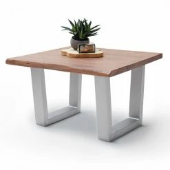 Couchtisch CARTAGENA - Akazie Walnuss-Edelstahl - Trapez-Gestell - 75x75 Cm