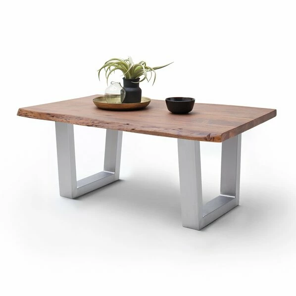 Couchtisch CARTAGENA - Akazie Walnuss-Edelstahl - Trapez-Gestell - 110x70 Cm 3 Couchtisch CARTAGENA - Akazie Walnuss-Edelstahl - Trapez-Gestell - 110x70 Cm