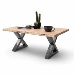 Couchtisch CARTAGENA - Akazie Natur-antikgrau - X-Gestell - 110x70 Cm