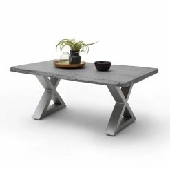 Couchtisch CARTAGENA - Akazie Grau-Edelstahl - X-Gestell - 110x70 Cm