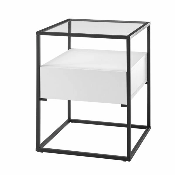 Beistelltisch - Weiß Matt-schwarz - Glasplatte - Mit Schubkasten 3 Beistelltisch - Weiß Matt-schwarz - Glasplatte - Mit Schubkasten