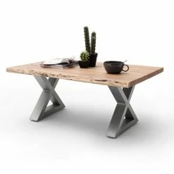 Couchtisch CARTAGENA - Akazie Natur-Edelstahl - X-Gestell - 110x70 Cm