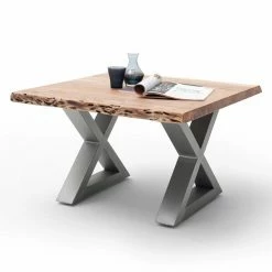 Couchtisch CARTAGENA - Akazie Natur-Edelstahl - X-Gestell - 75x75 Cm