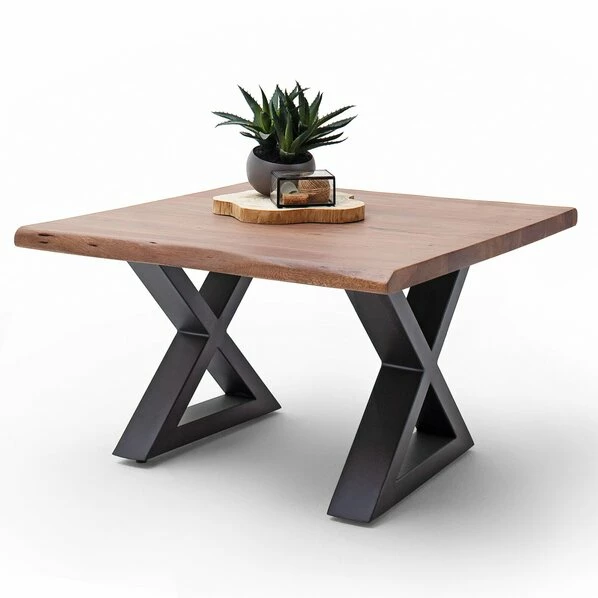 Couchtisch CARTAGENA - Akazie Walnuss-anthrazit - X-Gestell - 75x75 Cm 3 Couchtisch CARTAGENA - Akazie Walnuss-anthrazit - X-Gestell - 75x75 Cm
