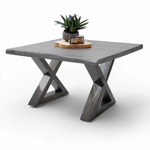 Couchtisch CARTAGENA - Akazie Grau-antikgrau - X-Gestell - 75x75 Cm 3 Couchtisch CARTAGENA - Akazie Grau-antikgrau - X-Gestell - 75x75 Cm