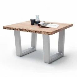 Couchtisch CARTAGENA - Akazie Natur-Edelstahl - Trapez-Gestell - 75x75 Cm