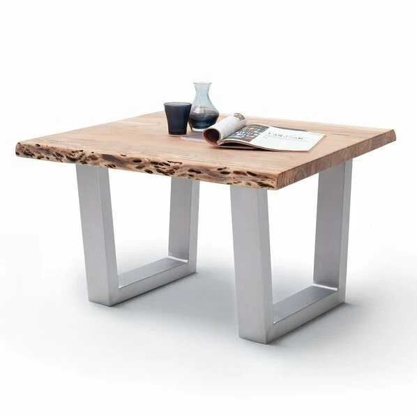 Couchtisch CARTAGENA - Akazie Natur-Edelstahl - Trapez-Gestell - 75x75 Cm 3 Couchtisch CARTAGENA - Akazie Natur-Edelstahl - Trapez-Gestell - 75x75 Cm
