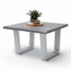 Couchtisch CARTAGENA - Akazie Grau-Edelstahl - Trapez-Gestell - 75x75 Cm