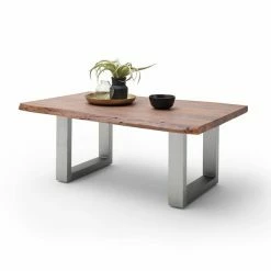 Couchtisch CARTAGENA - Akazie Walnuss-Edelstahl - U-Gestell - 110x70 Cm