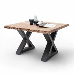 Couchtisch CARTAGENA - Akazie Natur-anthrazit - X-Gestell - 75x75 Cm