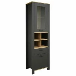 Standvitrine - Anthrazit Matt Lack - Asteiche - 203 Cm