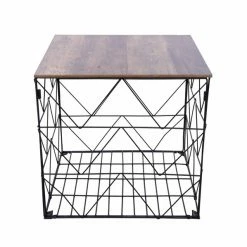 Beistelltisch - Schwarz-holzfarben - Metall - 40 Cm