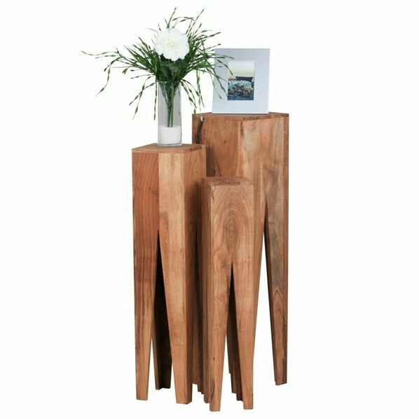 3er-Set Beistelltische - Akazie Massiv - Klar Lackiert 3 3er-Set Beistelltische - Akazie Massiv - Klar Lackiert