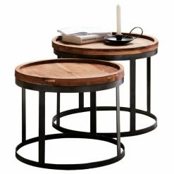 2er-Set Beistelltische - Braun Gebeizt - Sheesham Massiv