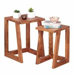 2er-Set Beistelltisch - Sheesham Massiv Gebeizt