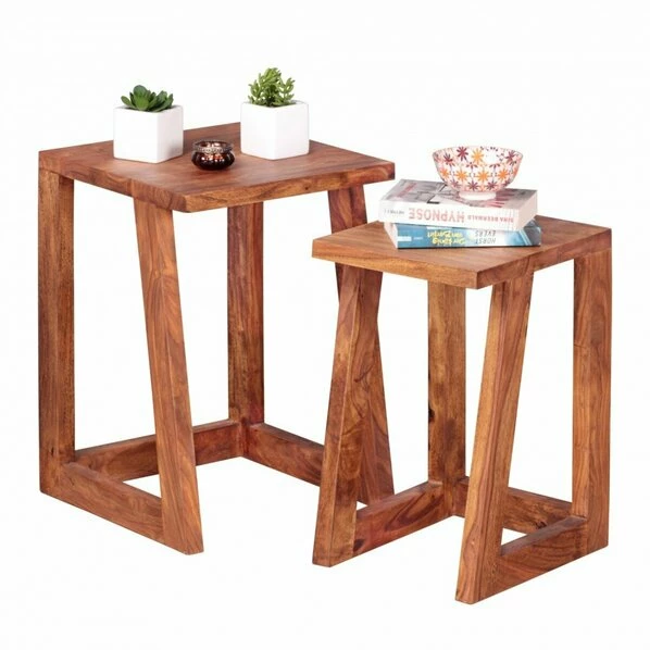 2er-Set Beistelltisch - Sheesham Massiv Gebeizt 3 2er-Set Beistelltisch - Sheesham Massiv Gebeizt
