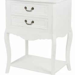 Beistelltisch - Weiß - Holz - Rosengravur - 55 Cm Breit