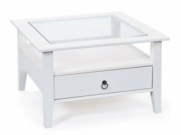 Couchtisch PROVENCE - Weiß - Mit Schublade Und Glasplatte 3 Couchtisch PROVENCE - Weiß - Mit Schublade Und Glasplatte