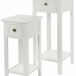 2er-Set Beistelltisch ELEGANCE - Weiß - Mit Schublade