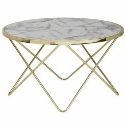 Beistelltisch - Gold-weiß - Marmoroptik - Ø 85 Cm