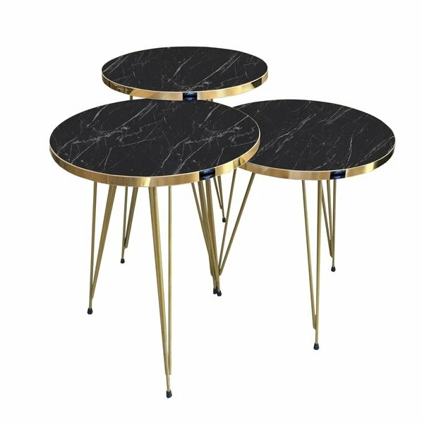3er-Set Beistelltisch - Schwarz - Marmor - Gold 3 3er-Set Beistelltisch - Schwarz - Marmor - Gold