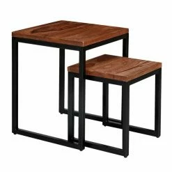 2er-Set Beistelltisch - Sheesham Massiv-schwarz - 45 Cm