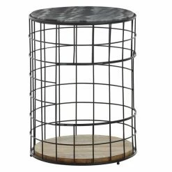 Beistelltisch - Schwarz-holzfarben - Marmorplatte - Ø 38 Cm