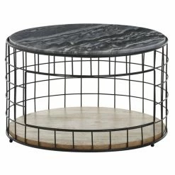 Couchtisch - Schwarz - Marmor - Korbgestell - 60,5 Cm