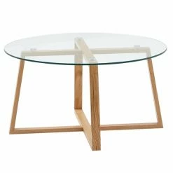 Couchtisch - Transparent - Eiche Massiv - Ø 78 Cm