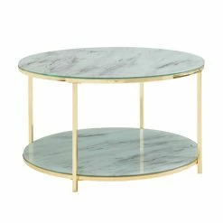 Couchtisch - Marmor-gold - Glas - Mit Ablage - 80 Cm
